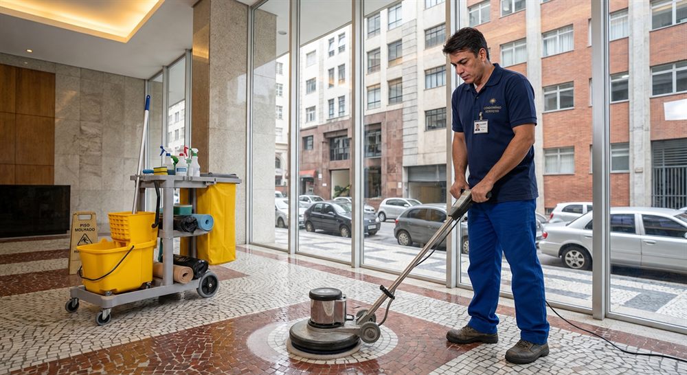 Zelador realizando manutenção